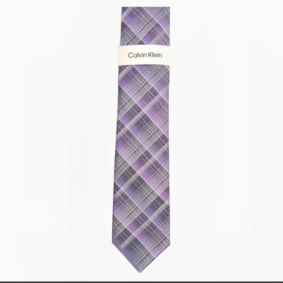 CALVIN KLEIN Mens Necktie Lilac Purple Plaid Woven Classic 3.0 Designer Tie